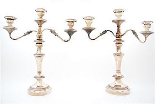 A Pair of Silver-Plate Three-Light Candelabra, Birmingham Silver Co., Yalesville, CT, with reeded decoration.