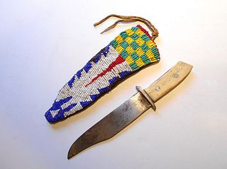 Arapaho Beaded Shrath & Trade Knife c. 1900-