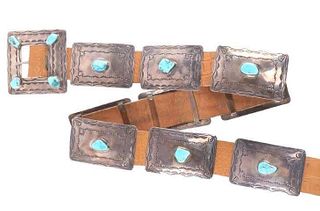 Navajo Sterling Silver & Turquoise Belt c 1940-50s