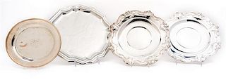 * A Group of Silver-plate Trays, Various Makers, comprising three well-and-tree platters, a pair of trays and two others.