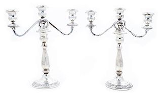 * A Pair of American Three-Light Silver Candelabra, Amston Height 11 inches.