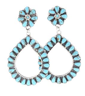 Navajo Matilda Benaly Silver Turquoise Earrings