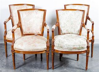 * A Set of Four Louis XVI Style Walnut Fauteuils Height 34 inches.