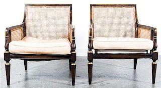 * A Pair of Regency Style Ebonized and Parcel Gilt Armchairs Height 28 1/2 inches.
