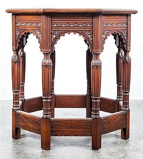 An Octagonal Carved Wood Side Table. Height 30 x width 31 inches.