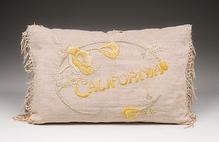 Arts & Crafts Hand-Embroidered "California" Pillow c1910