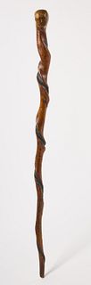 Early Folk Art Walking Stick with Carved Head