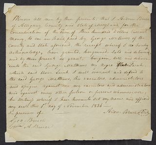 1836 Slave Bill of Sale - Andrew Bruce, Maryland