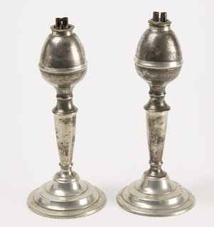 Pair of Pewter Oil Lamps