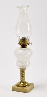 Early Swirl Glass Oil Lamp