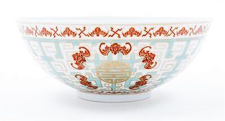 A Gilt, Iron Red and Celadon Glazed Porcelain Bowl Diameter 6 7/8 inches.
