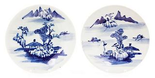 A Pair of Blue and White Porcelain Dishes Diameter of pair 7 3/4 inches.