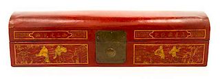 A Chinese Leather Scroll Case Width 20 inches.