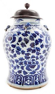 * A Chinese Blue and White Porcelain Jar Height 11 inches.