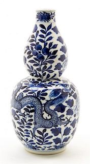 A Blue and White Porcelain Double Gourd Vase Height 9 1/4 inches.