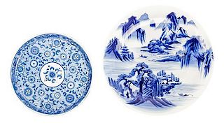 * A Chinese Porcelain Blue and White Footed Plate Diameter of first 11 3/4 inches.