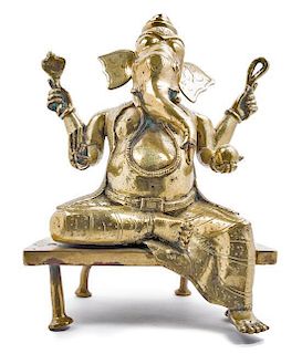 A Brass Figure of Ganesha Height overall 12 inches.