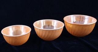 Mid 1900's Fire King Three Piece Art Glass Bowls