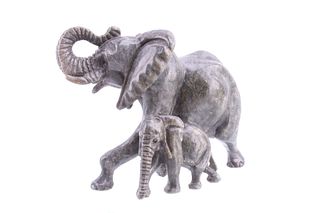 South African Carved Green Steatite Elephant Pair