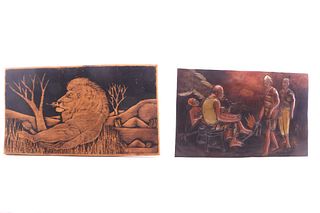 African Copper & Wood Burning Folk Art Pictures