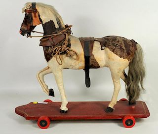 Large Hide Covered Horse Pull Toy