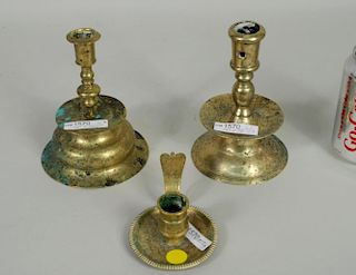 Three Early Brass Candlesticks.