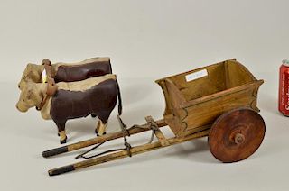 Folk Art Carved & Painted Ox Team & Cart