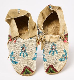 Pair of Pictorial Beaded Moccasins