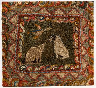 Hooked Rug of Dog & Cat