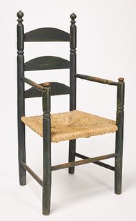 Early Ladderback Arm Chair - Original Green Paint