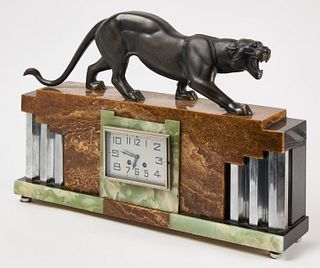 Art Deco Clock with Jaguar