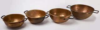 Four Copper Cauldrons with Iron Handles