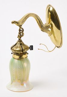 Quezal Glass Shade with Brass Fixture