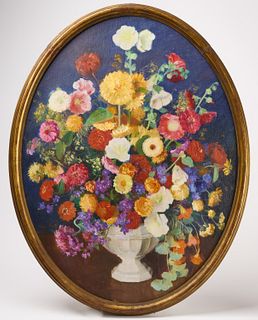 Still Life of Flowers with Oval Frame