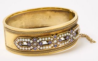 14K Bracelet with Seed Pearls and Enameling