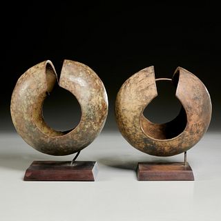 Mbole Peoples, (2) large bronze currency cuffs