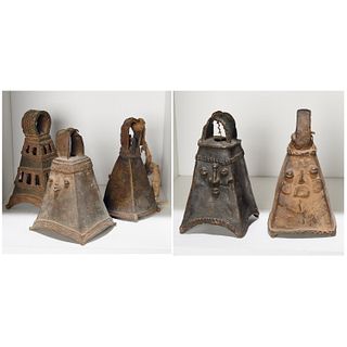 Yoruba Peoples, (5) brass Omo face bells