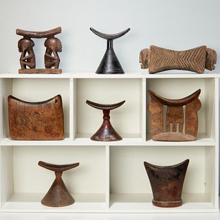 (8) African carved wood head rests
