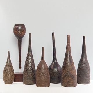 Kuba Peoples, (7) ornately carved clysters