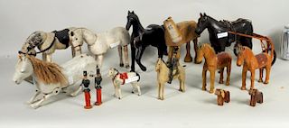 Group Carved Wood Horses & Soldiers