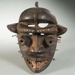Guere-Wobe Peoples, horned tribal mask, ex-museum