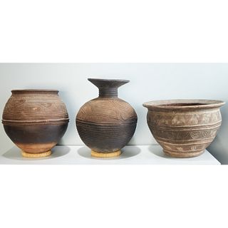 Nupe Peoples, (3) large terracotta vessels