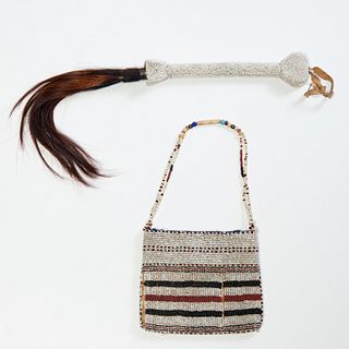 Yoruba Peoples, beaded fly whisk and bag