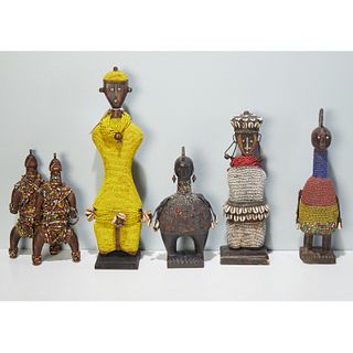 Group (6) African beaded carved wood dolls