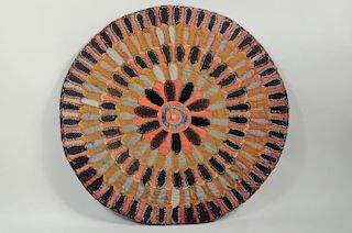 Round Applique Penny Rug Mounted On Fabric