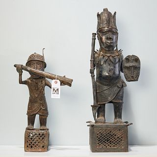 (2) Large Benin style bronze figures