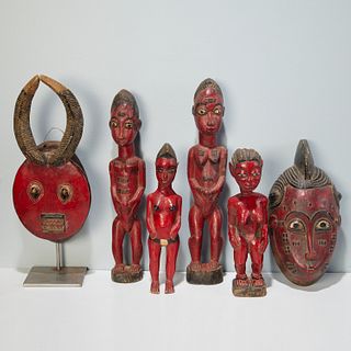 Baule style, (6) masks and figures