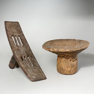 (2) African carved wood stools