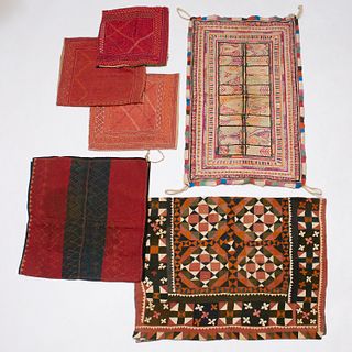 Group vintage Indian embroideries and quilts