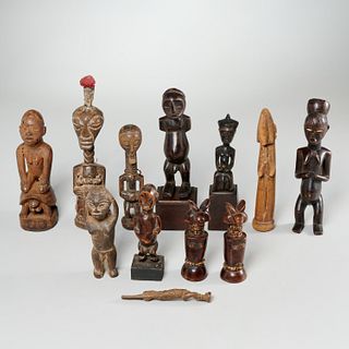 Collection (12) African style wood carvings